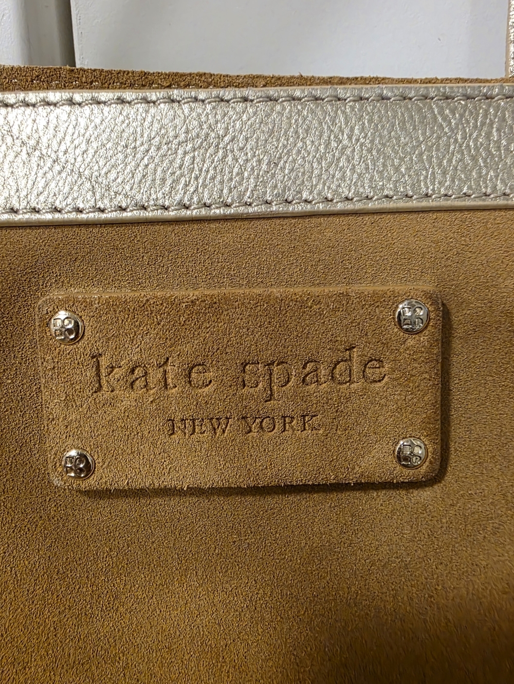 kate spade Suede Tote with Metallic Silver Trim - Tan